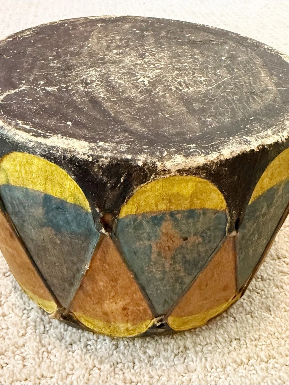 Vintage Cochiti Pueblo Native American Painted Rawhide Wood Hand Drum 7.5